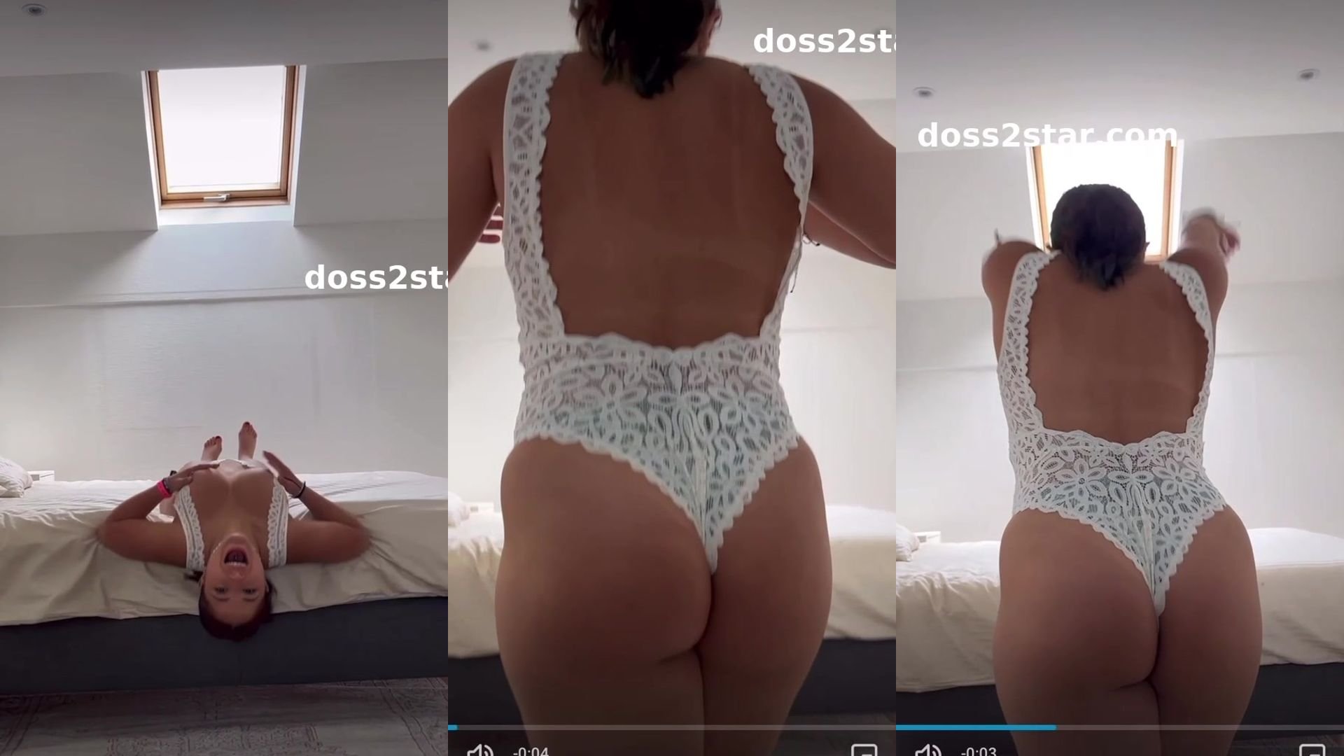farahoff saute sure le lit dans une lingerie blanche